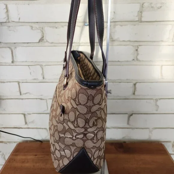 Euc Coach Gallery Khaki Jacquard Zip Top Shoulder Bag Purse - Picture 6 of 15